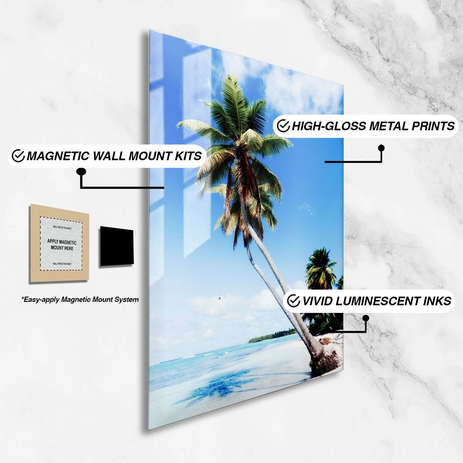 Wes Co Gallery Metal Poster Tropical Palm Paradise 16" x 24" Home Goods - Coastal Border or edge to edge Metal Art Print