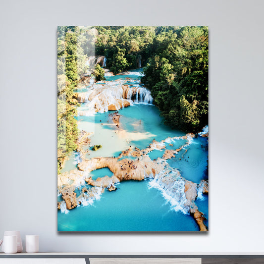 Wes Co Gallery Metal Poster Cascading Tropical Waterfalls 11" x 17" Home Goods - Coastal Border or edge to edge Metal Art Print