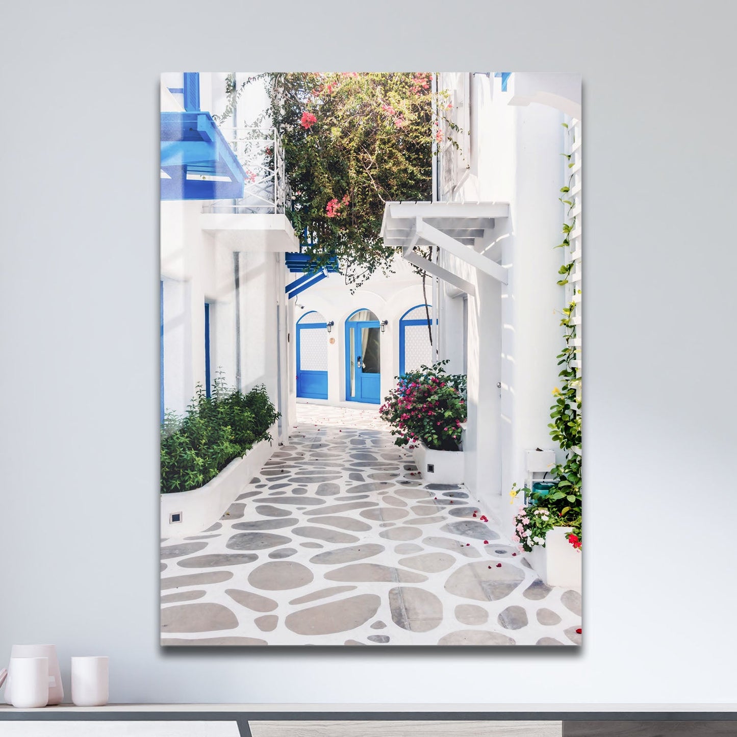 Wes Co Gallery Metal Poster Santorini Alleyway 11" x 17" Home Goods - Travels Border or edge to edge Metal Art Print