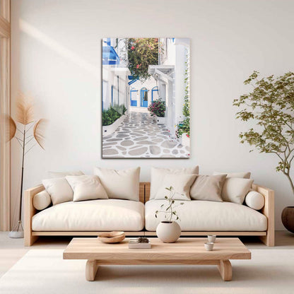 Wes Co Gallery Metal Poster Santorini Alleyway 11" x 17" Home Goods - Travels Border or edge to edge Metal Art Print