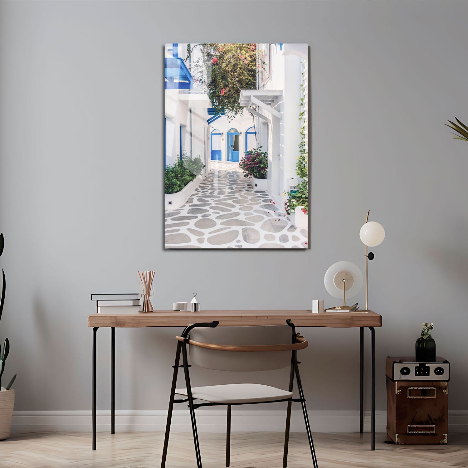 Wes Co Gallery Metal Poster Santorini Alleyway 11" x 17" Home Goods - Travels Border or edge to edge Metal Art Print