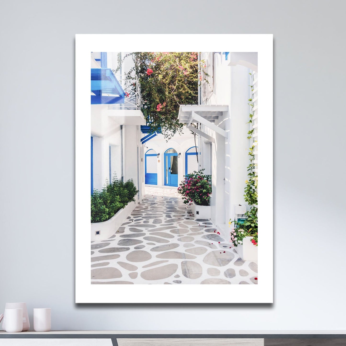 Wes Co Gallery Metal Poster Santorini Alleyway 16" x 24" Home Goods - Travels Border or edge to edge Metal Art Print