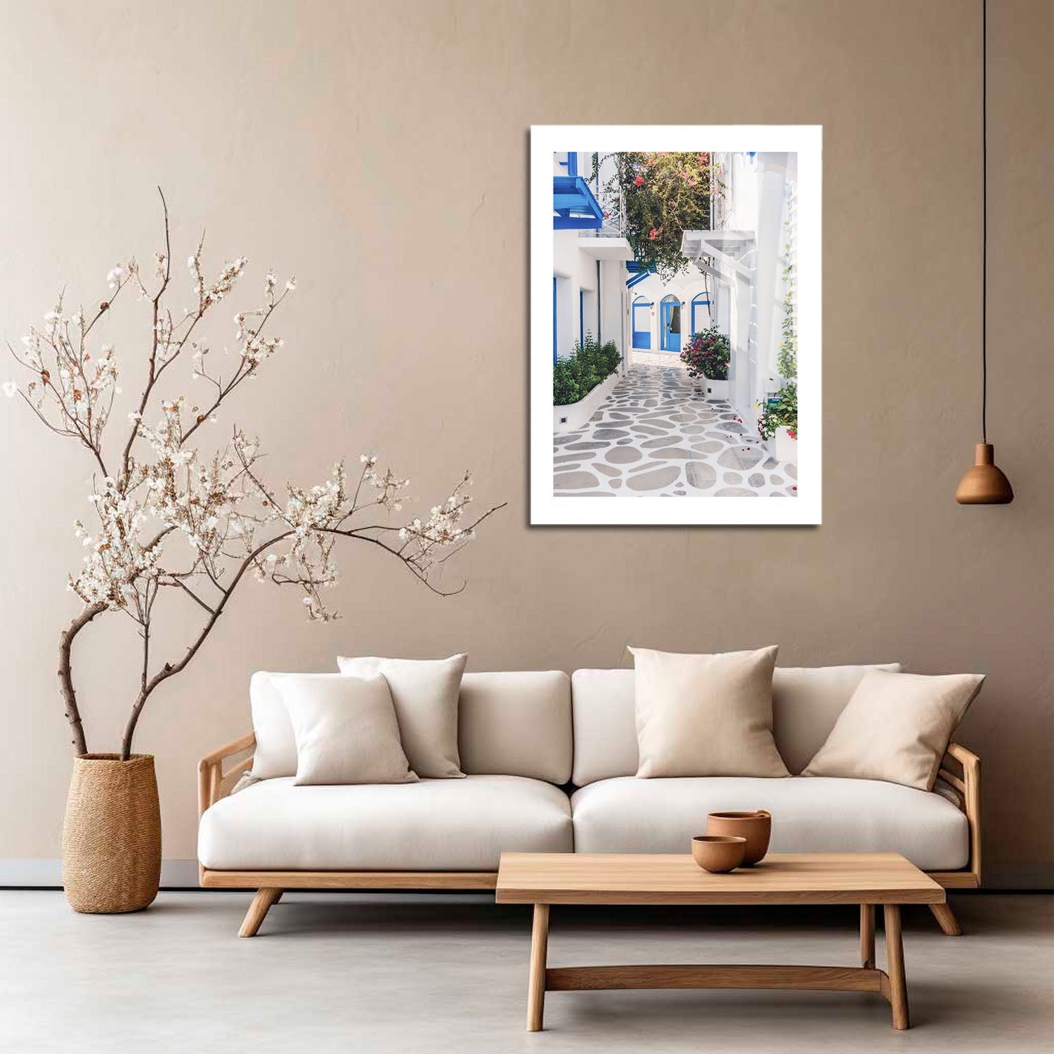 Wes Co Gallery Metal Poster Santorini Alleyway 16" x 24" Home Goods - Travels Border or edge to edge Metal Art Print