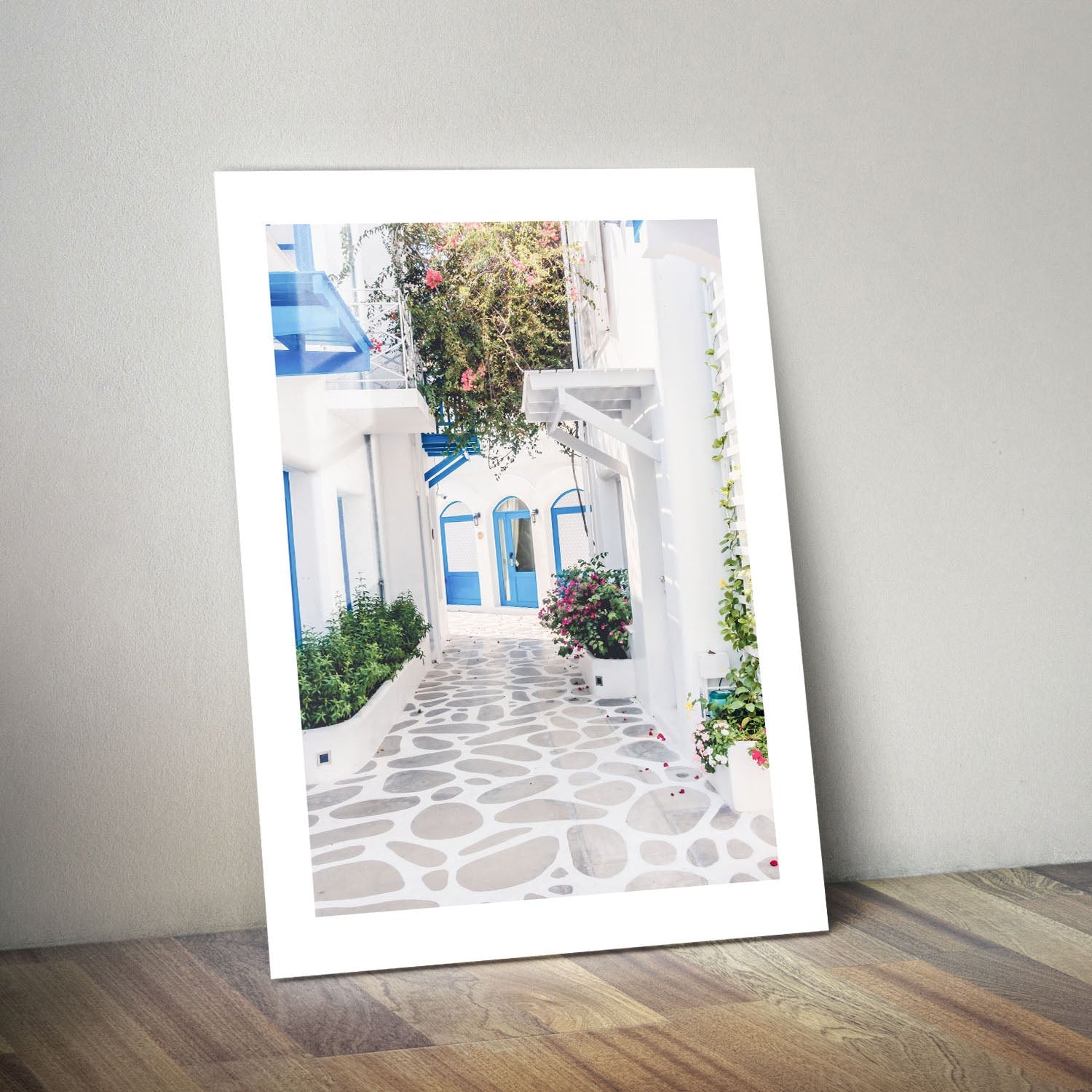 Wes Co Gallery Metal Poster Santorini Alleyway 24" x 36" Home Goods - Travels Border or edge to edge Metal Art Print