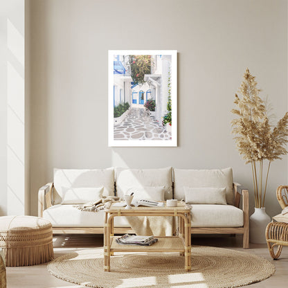 Wes Co Gallery Metal Poster Santorini Alleyway 24" x 36" Home Goods - Travels Border or edge to edge Metal Art Print