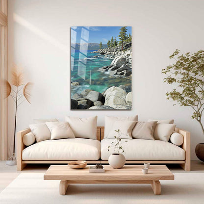 Wes Co Gallery Metal Poster Emerald Coastline Tranquility 11" x 17" Home Goods - Coastal Border or edge to edge Metal Art Print