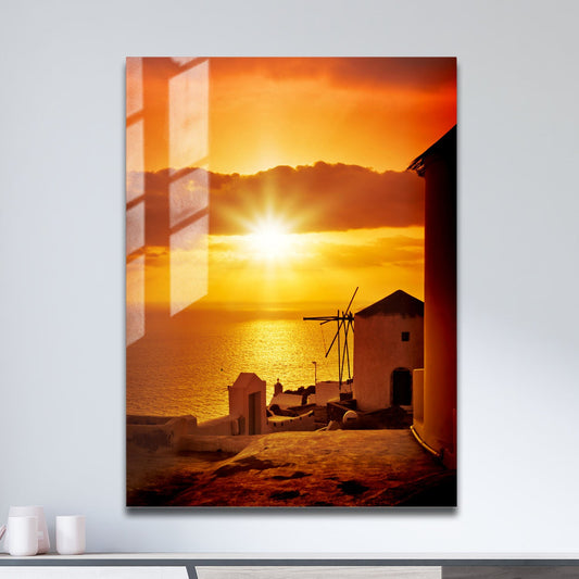 Wes Co Gallery Metal Poster Sunset at Oia 11" x 17" Home Goods - Travels Border or edge to edge Metal Art Print