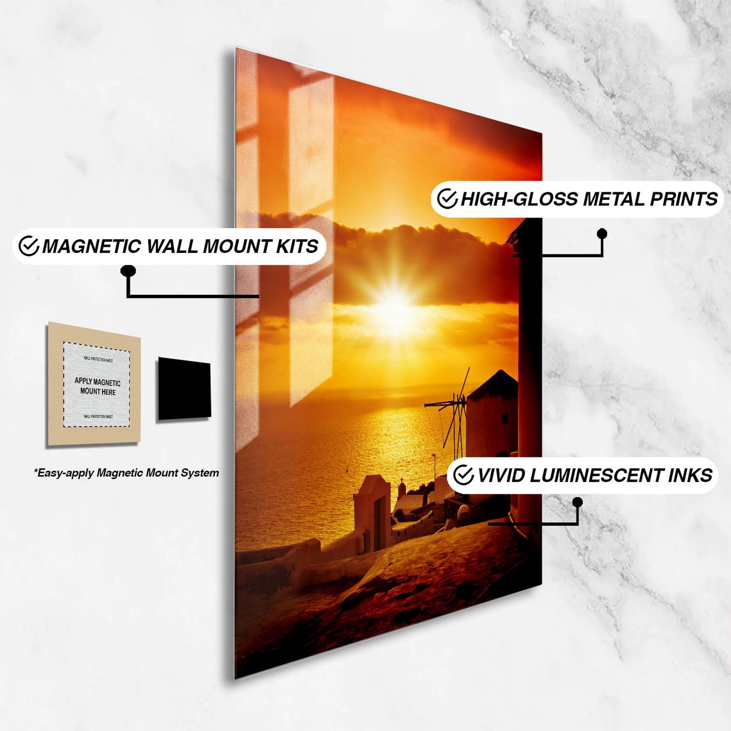 Wes Co Gallery Metal Poster Sunset at Oia 16" x 24" Home Goods - Travels Border or edge to edge Metal Art Print