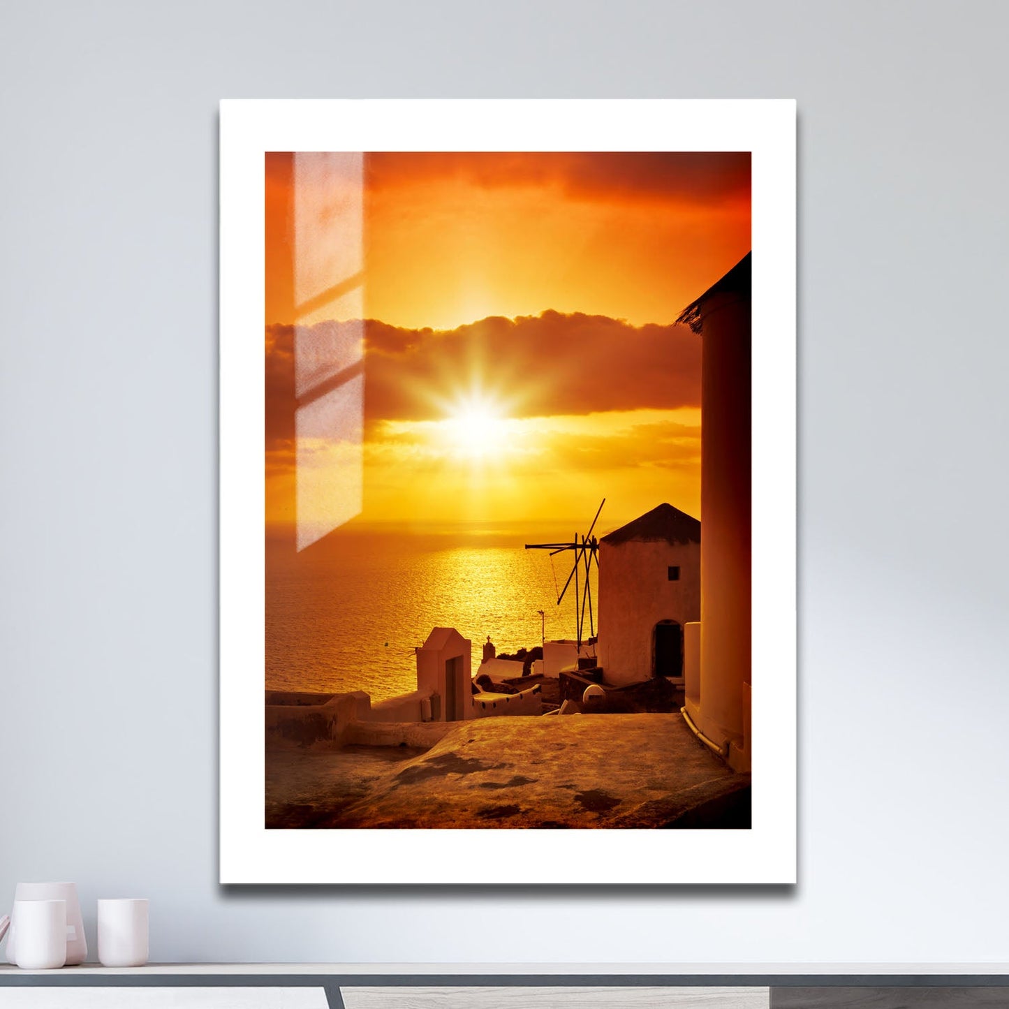 Wes Co Gallery Metal Poster Sunset at Oia 16" x 24" Home Goods - Travels Border or edge to edge Metal Art Print