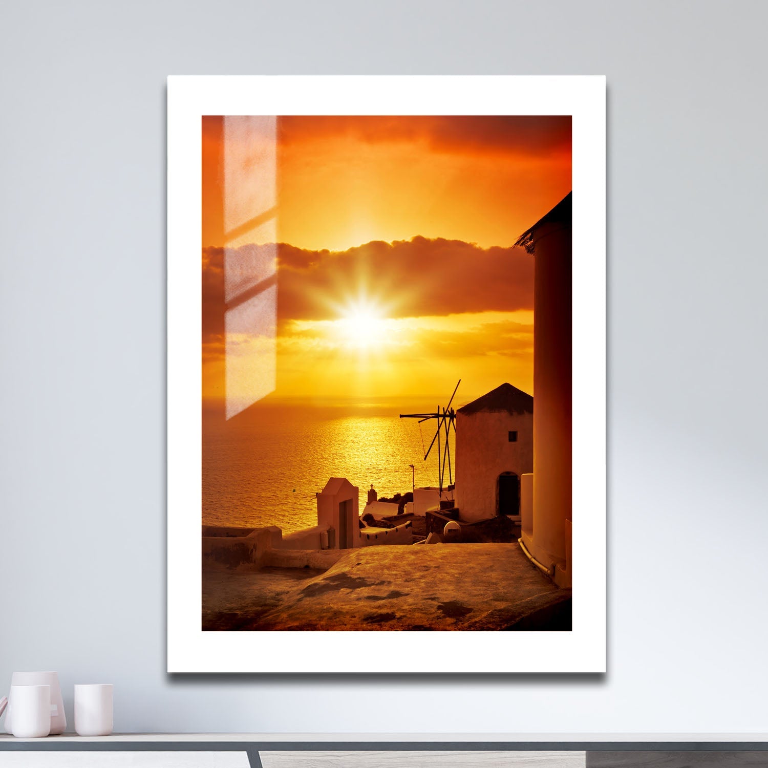 Wes Co Gallery Metal Poster Sunset at Oia 16" x 24" Home Goods - Travels Border or edge to edge Metal Art Print