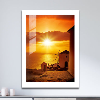 Wes Co Gallery Metal Poster Sunset at Oia 16" x 24" Home Goods - Travels Border or edge to edge Metal Art Print