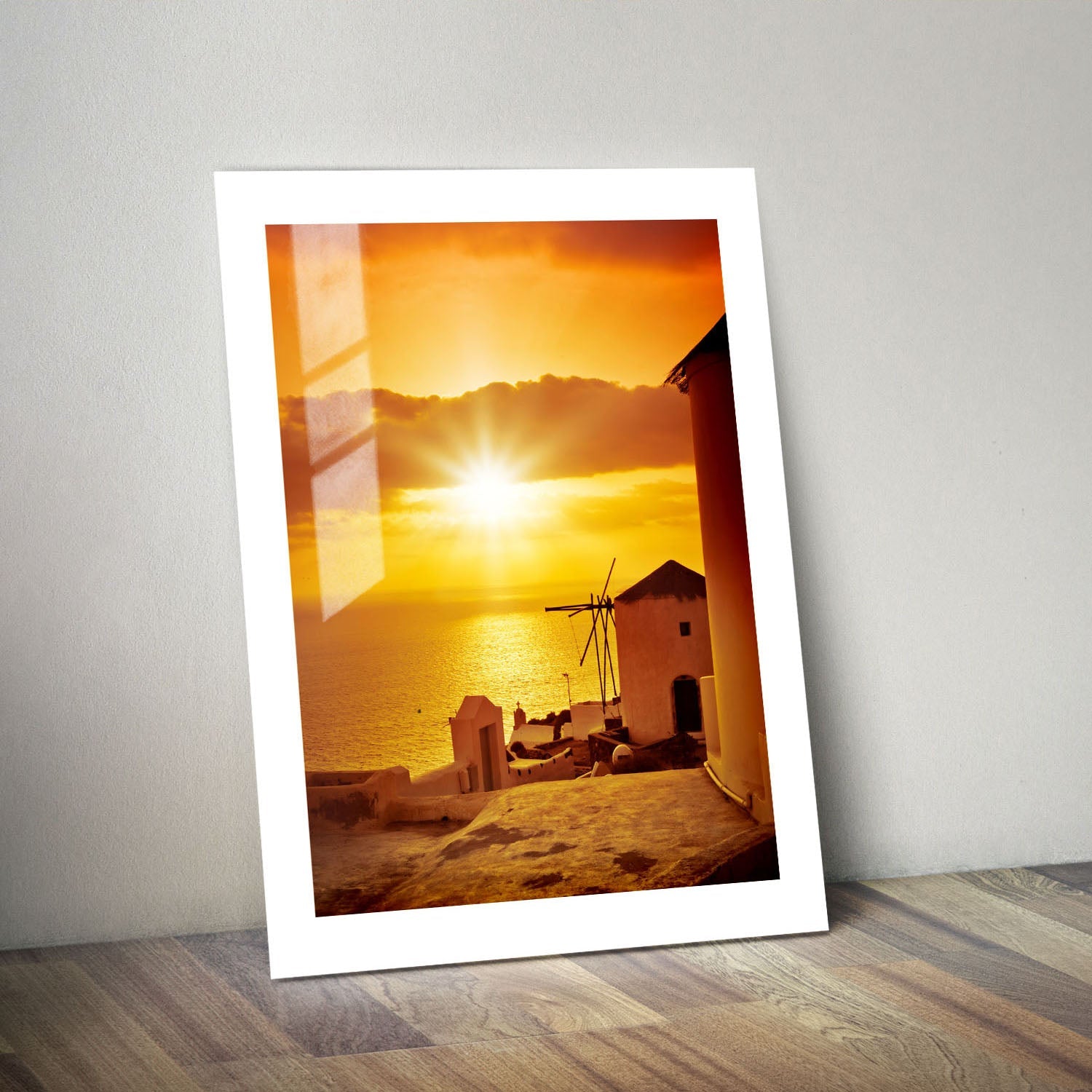 Wes Co Gallery Metal Poster Sunset at Oia 24" x 36" Home Goods - Travels Border or edge to edge Metal Art Print