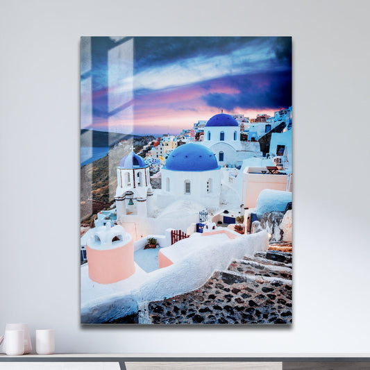 Wes Co Gallery Metal Poster Twilight Over Santorini 11" x 17" Home Goods - Travels Border or edge to edge Metal Art Print