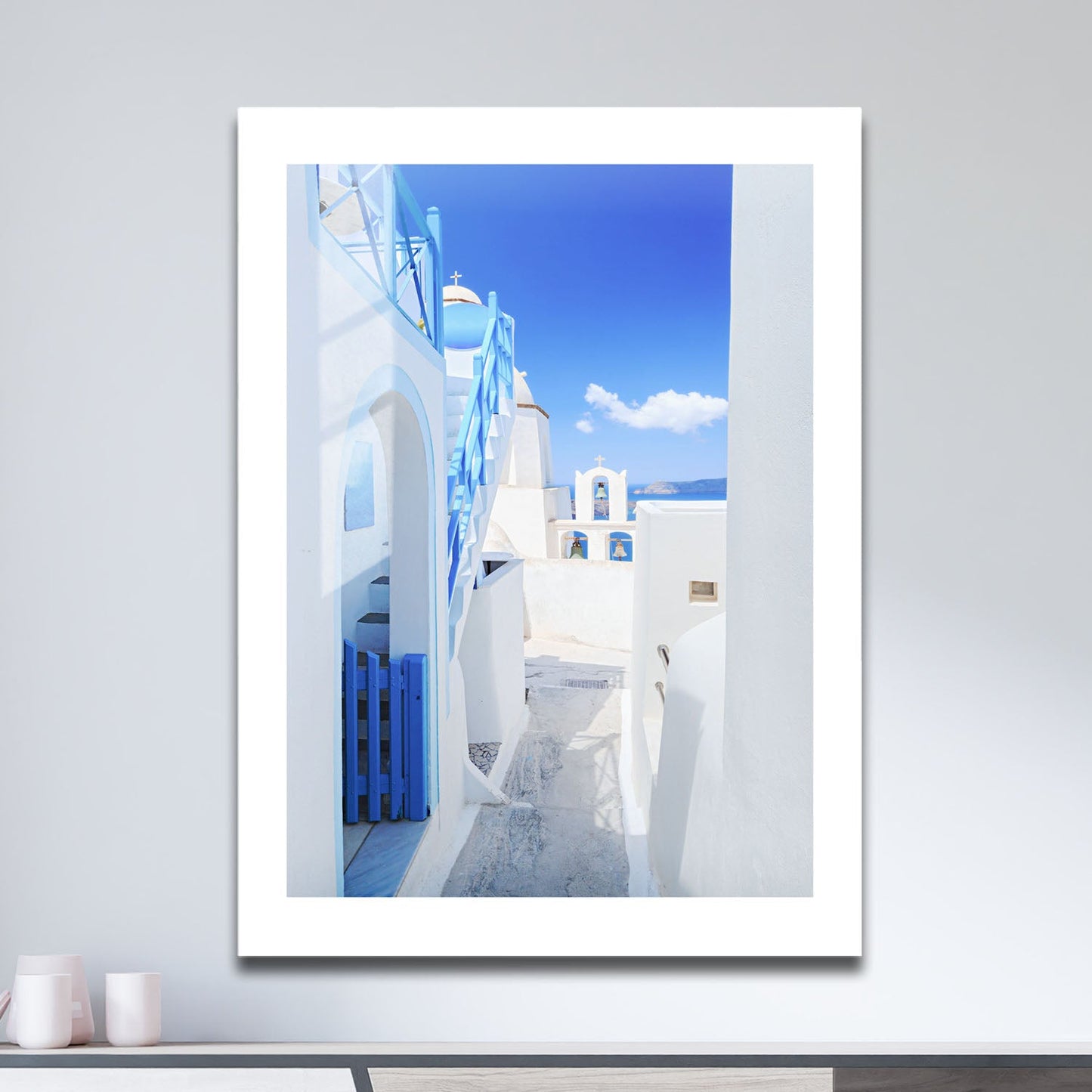 Wes Co Gallery Metal Poster Santorini Blue 16" x 24" Home Goods - Travels Border or edge to edge Metal Art Print