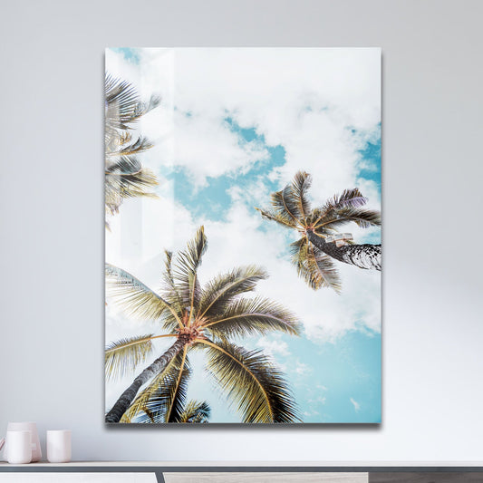 Wes Co Gallery Metal Poster Tall Palms Under Blue Sky 11" x 17" Home Goods - Nature Border or edge to edge Metal Art Print