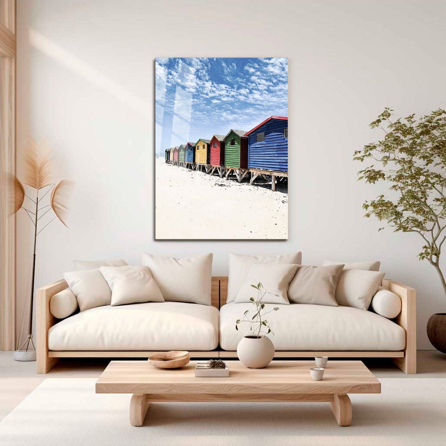 Wes Co Gallery Metal Poster Vibrant Beach Sheds 11" x 17" Home Goods - Coastal Border or edge to edge Metal Art Print