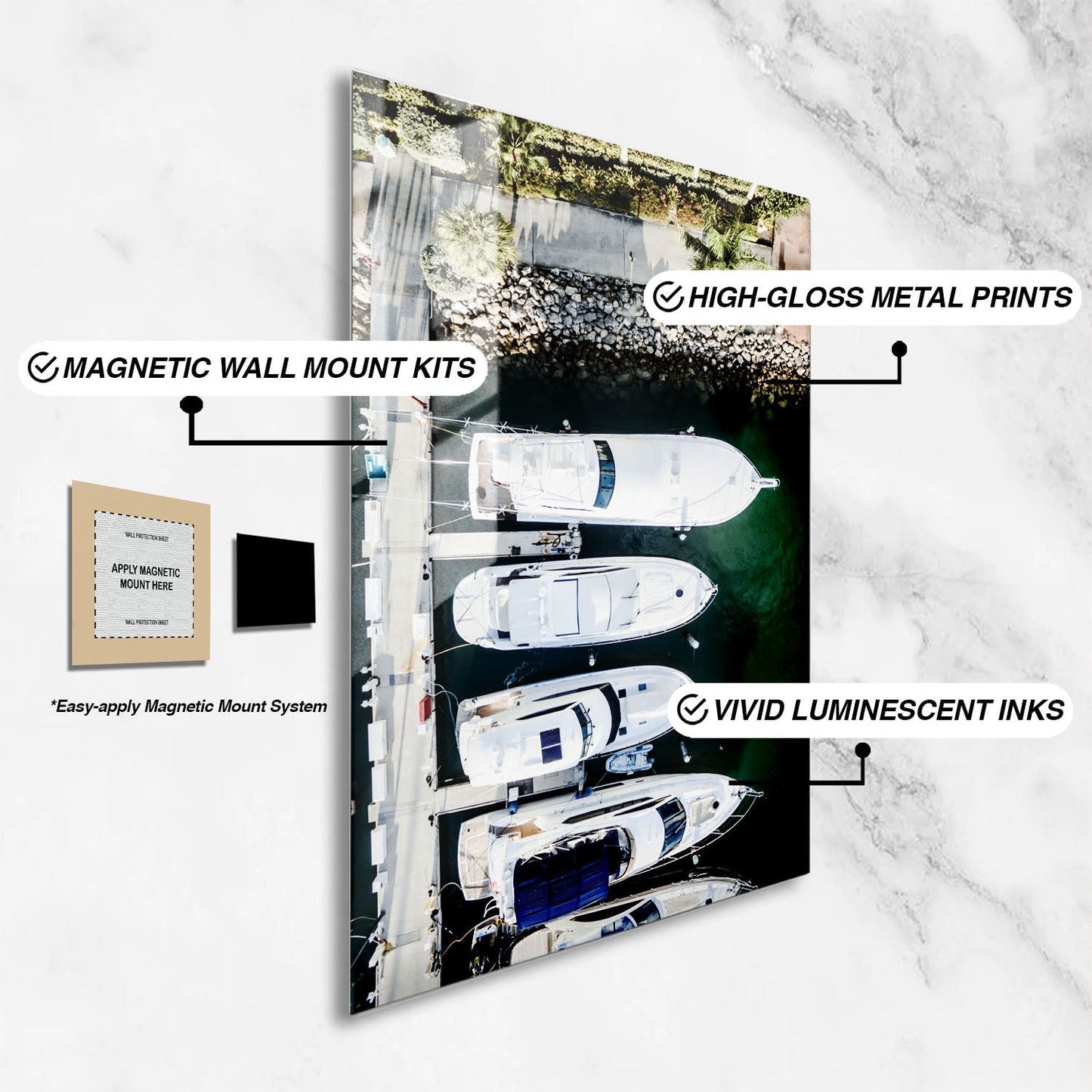 Wes Co Gallery Metal Poster Luxury Yachts in Marina 16" x 24" Home Goods - Travels Border or edge to edge Metal Art Print