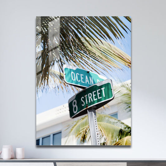 Wes Co Gallery Metal Poster Miami Ocean Drive 11" x 17" Home Goods - Travels Border or edge to edge Metal Art Print