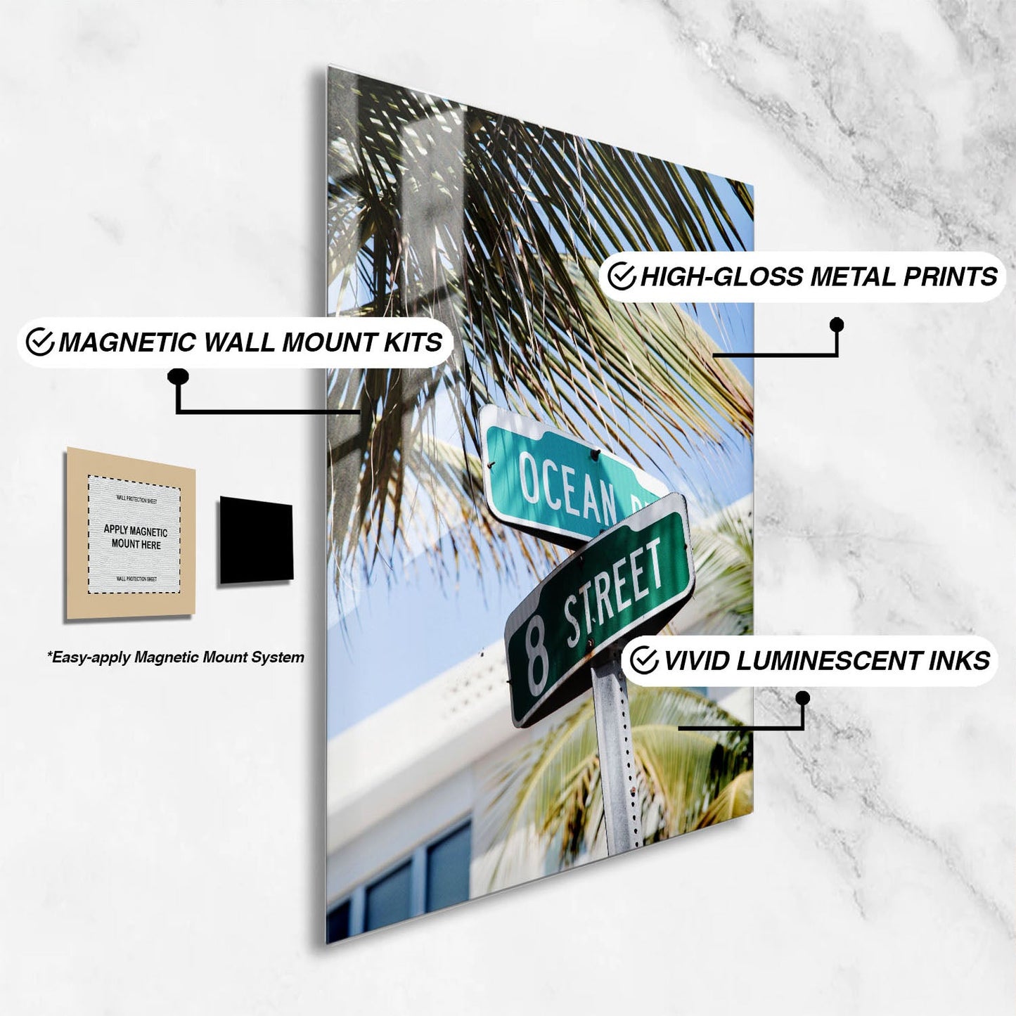 Wes Co Gallery Metal Poster Miami Ocean Drive 16" x 24" Home Goods - Travels Border or edge to edge Metal Art Print