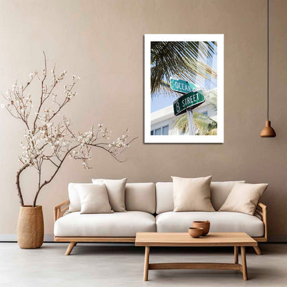 Wes Co Gallery Metal Poster Miami Ocean Drive 16" x 24" Home Goods - Travels Border or edge to edge Metal Art Print