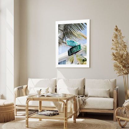 Wes Co Gallery Metal Poster Miami Ocean Drive 16" x 24" Home Goods - Travels Border or edge to edge Metal Art Print