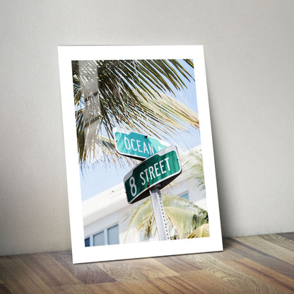 Wes Co Gallery Metal Poster Miami Ocean Drive 24" x 36" Home Goods - Travels Border or edge to edge Metal Art Print