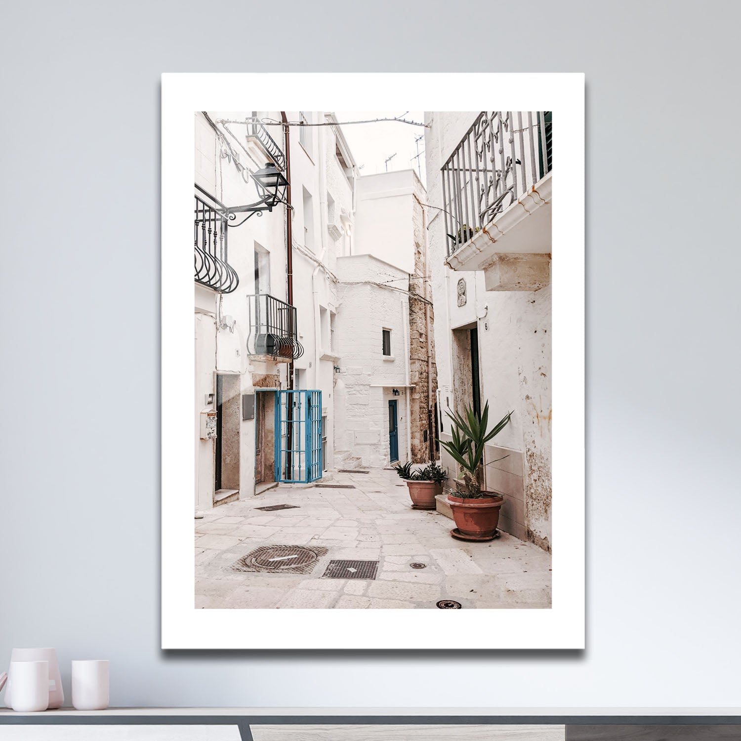 Wes Co Gallery Metal Poster Charming Whitewashed Streets 16" x 24" Home Goods - Photography Border or edge to edge Metal Art Print