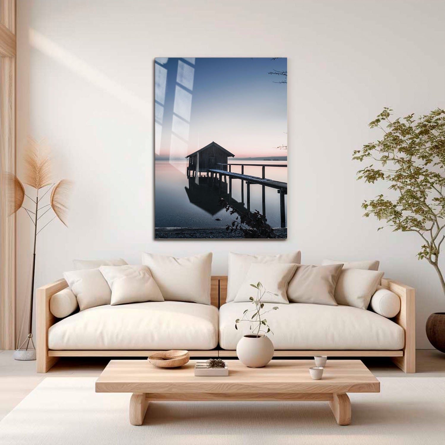 Wes Co Gallery Metal Poster Lakeside Cabin at Dusk 11" x 17" Home Goods - Coastal Border or edge to edge Metal Art Print