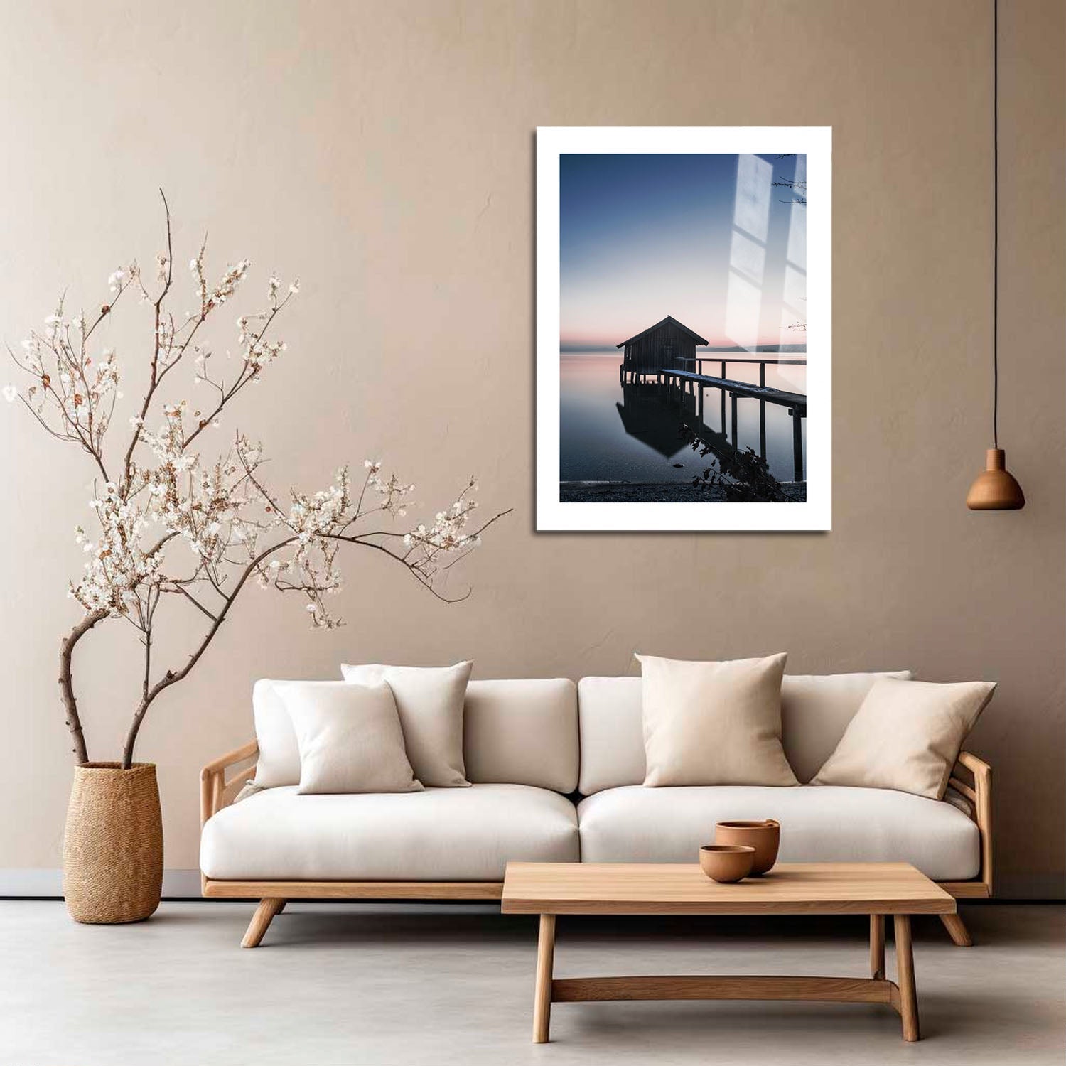 Wes Co Gallery Metal Poster Lakeside Cabin at Dusk 16" x 24" Home Goods - Coastal Border or edge to edge Metal Art Print