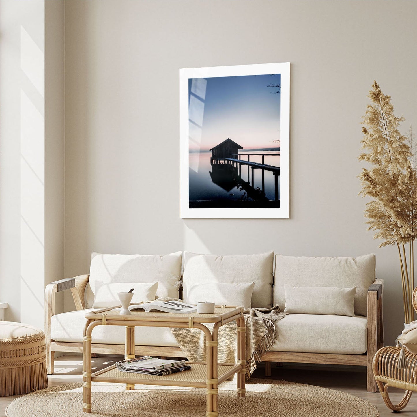 Wes Co Gallery Metal Poster Lakeside Cabin at Dusk 16" x 24" Home Goods - Coastal Border or edge to edge Metal Art Print