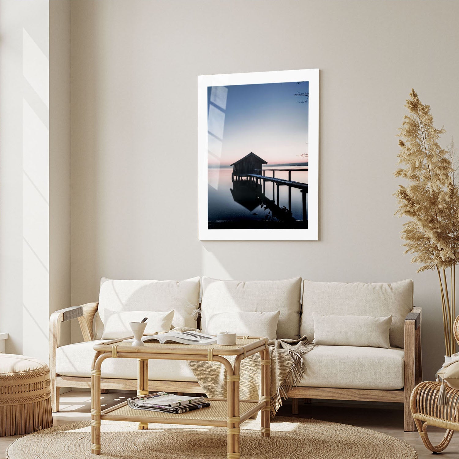 Wes Co Gallery Metal Poster Lakeside Cabin at Dusk 16" x 24" Home Goods - Coastal Border or edge to edge Metal Art Print