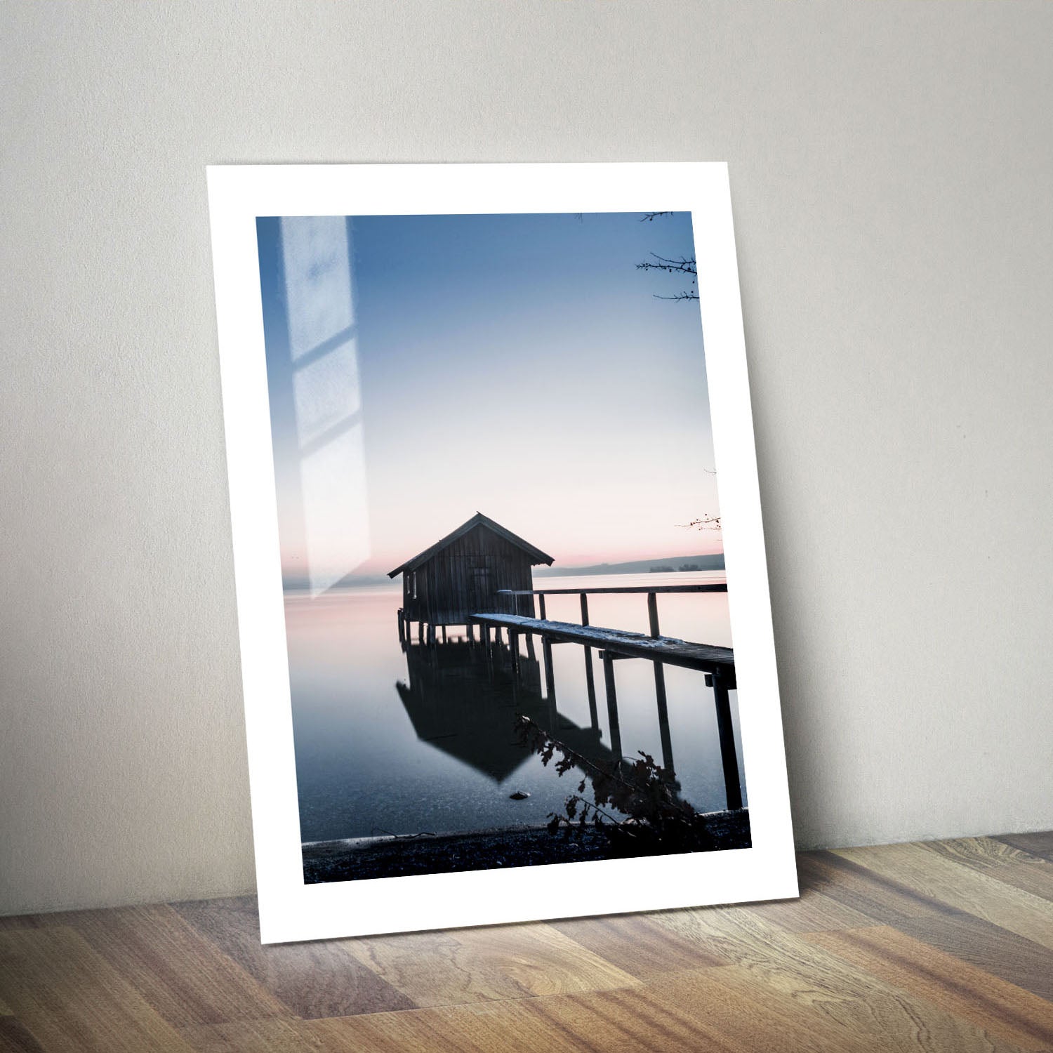 Wes Co Gallery Metal Poster Lakeside Cabin at Dusk 24" x 36" Home Goods - Coastal Border or edge to edge Metal Art Print