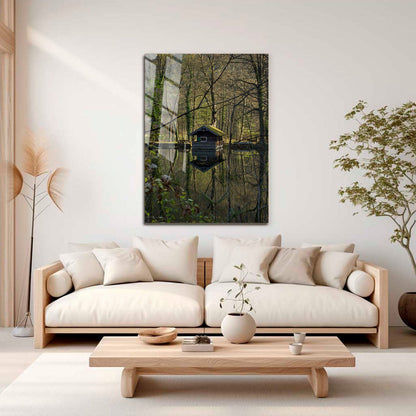 Wes Co Gallery Metal Poster Forest Reflection Cabin 11" x 17" Home Goods - Coastal Border or edge to edge Metal Art Print