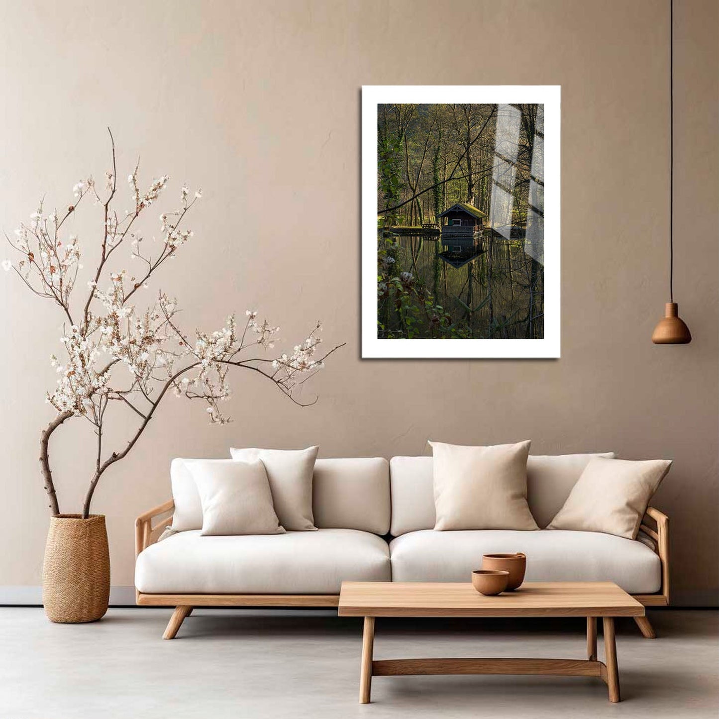 Wes Co Gallery Metal Poster Forest Reflection Cabin 16" x 24" Home Goods - Coastal Border or edge to edge Metal Art Print