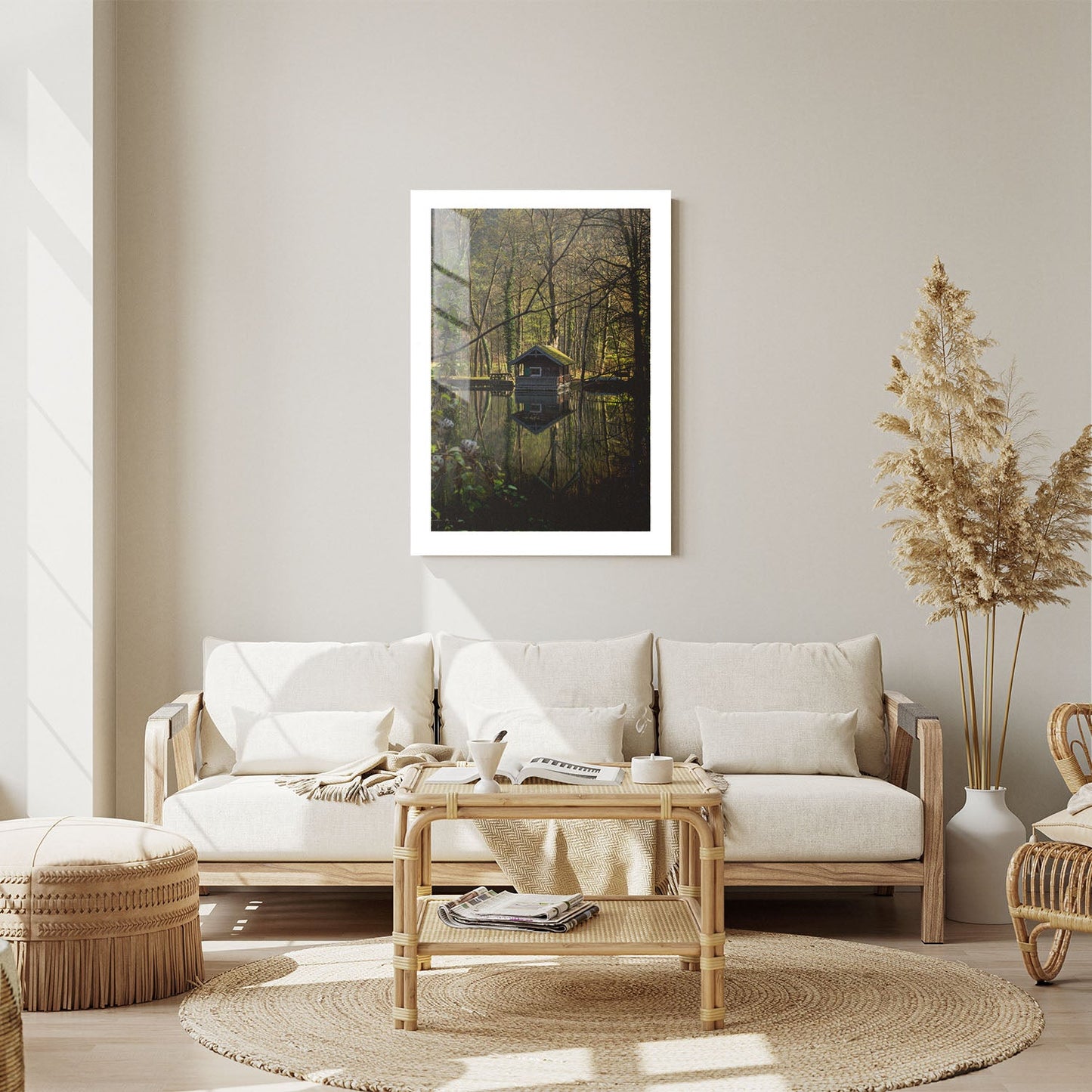 Wes Co Gallery Metal Poster Forest Reflection Cabin 24" x 36" Home Goods - Coastal Border or edge to edge Metal Art Print