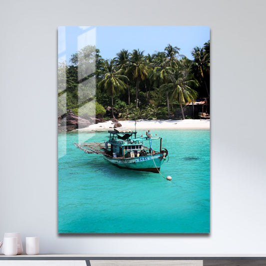 Wes Co Gallery Metal Poster Rustic Fishing Boat Tranquility 11" x 17" Home Goods - Coastal Border or edge to edge Metal Art Print