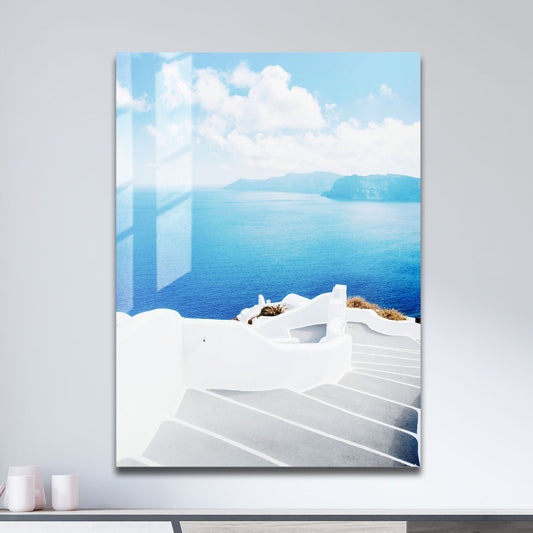 Wes Co Gallery Metal Poster Santorini Steps 11" x 17" Home Goods - Travels Border or edge to edge Metal Art Print