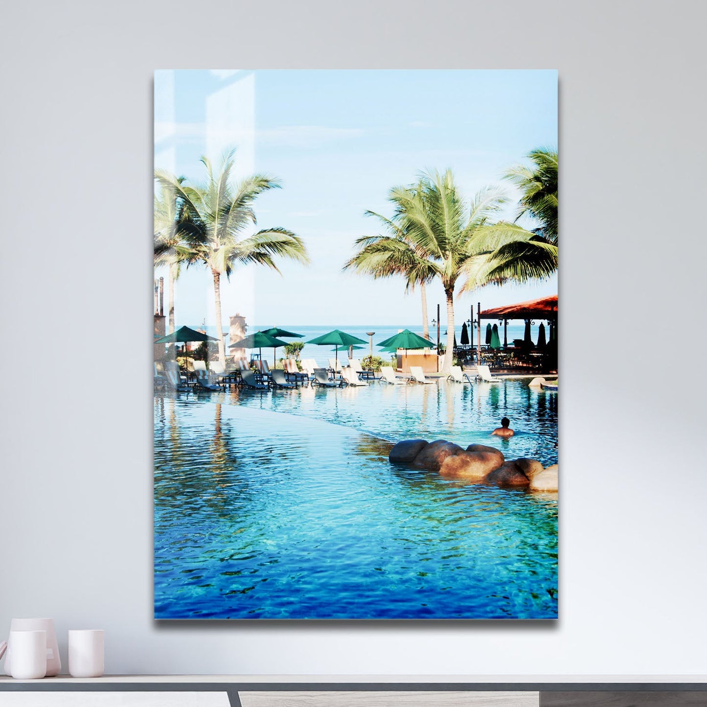 Wes Co Gallery Metal Poster Paradise Poolside Bliss 11" x 17" Home Goods - Coastal Border or edge to edge Metal Art Print