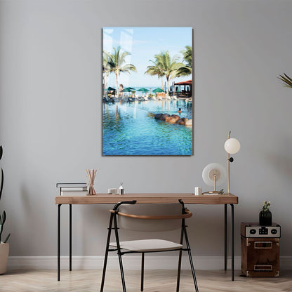 Wes Co Gallery Metal Poster Paradise Poolside Bliss 11" x 17" Home Goods - Coastal Border or edge to edge Metal Art Print