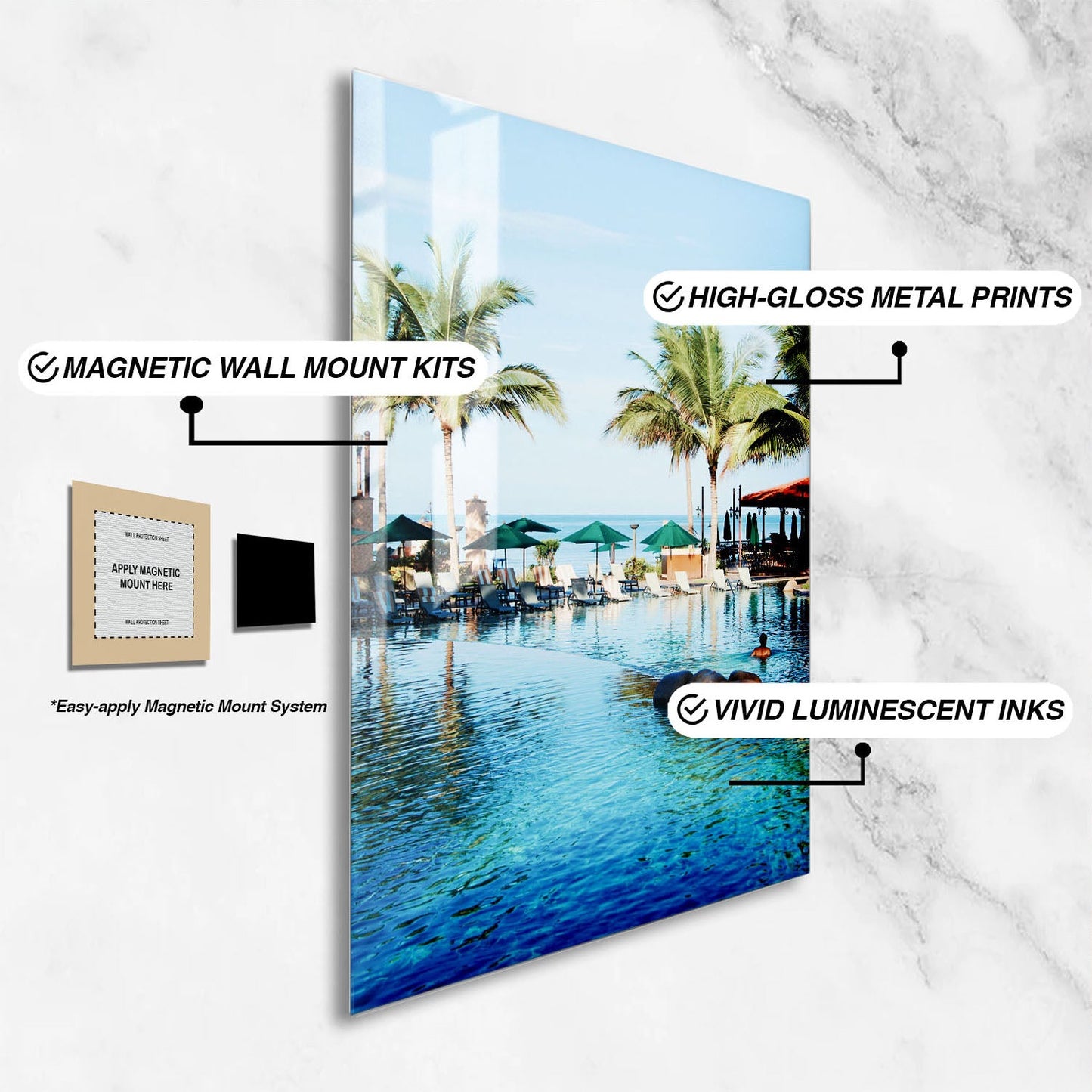 Wes Co Gallery Metal Poster Paradise Poolside Bliss 16" x 24" Home Goods - Coastal Border or edge to edge Metal Art Print