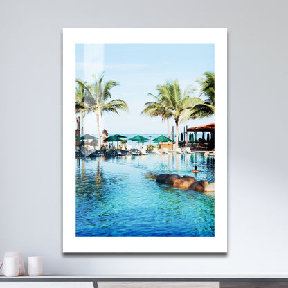 Wes Co Gallery Metal Poster Paradise Poolside Bliss 16" x 24" Home Goods - Coastal Border or edge to edge Metal Art Print