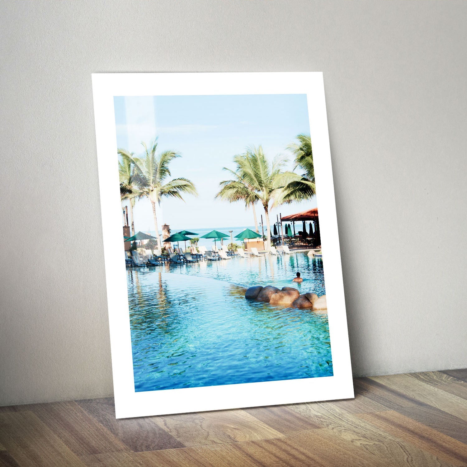 Wes Co Gallery Metal Poster Paradise Poolside Bliss 24" x 36" Home Goods - Coastal Border or edge to edge Metal Art Print