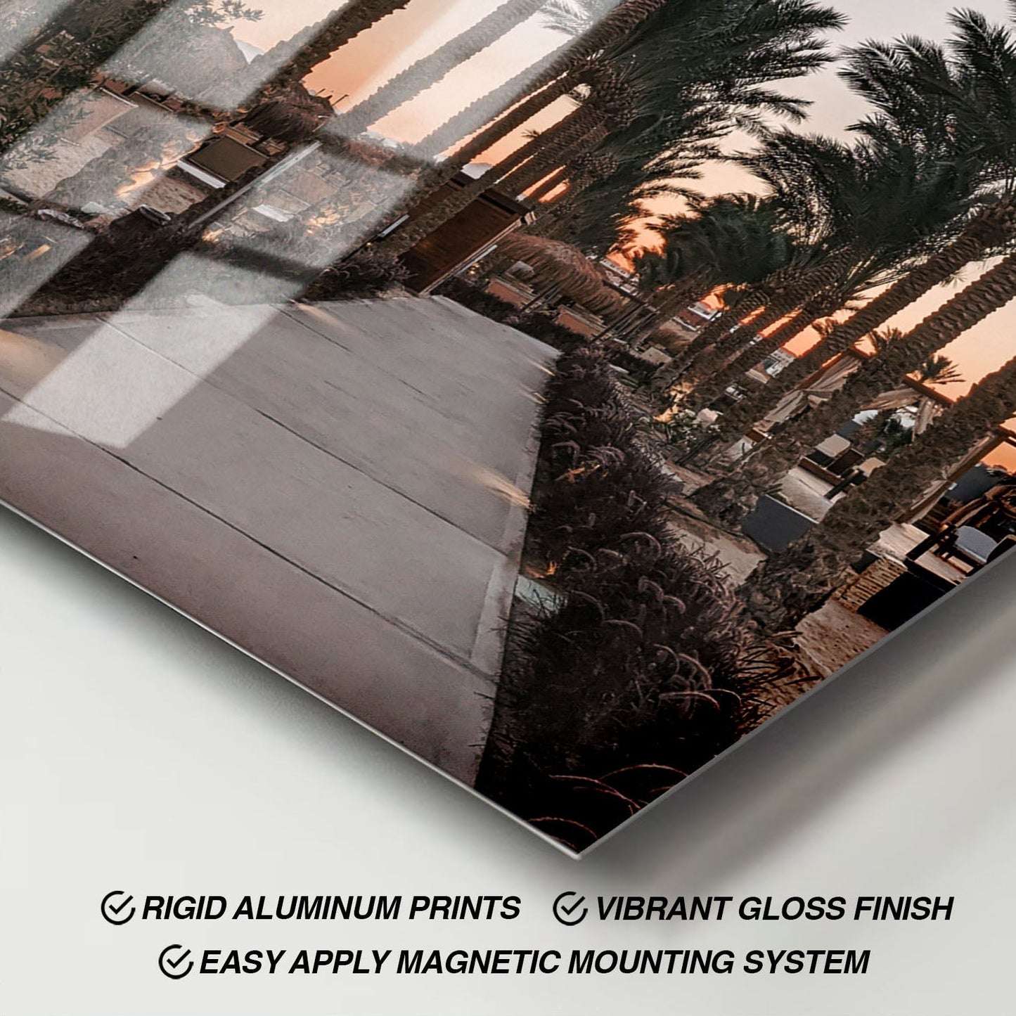 Wes Co Gallery Metal Poster Sunset Palm Promenade 11" x 17" Home Goods - Photography Border or edge to edge Metal Art Print