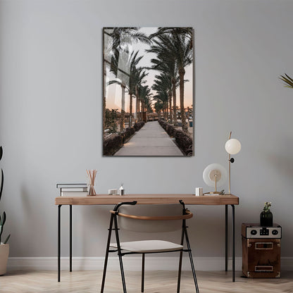 Wes Co Gallery Metal Poster Sunset Palm Promenade 11" x 17" Home Goods - Photography Border or edge to edge Metal Art Print