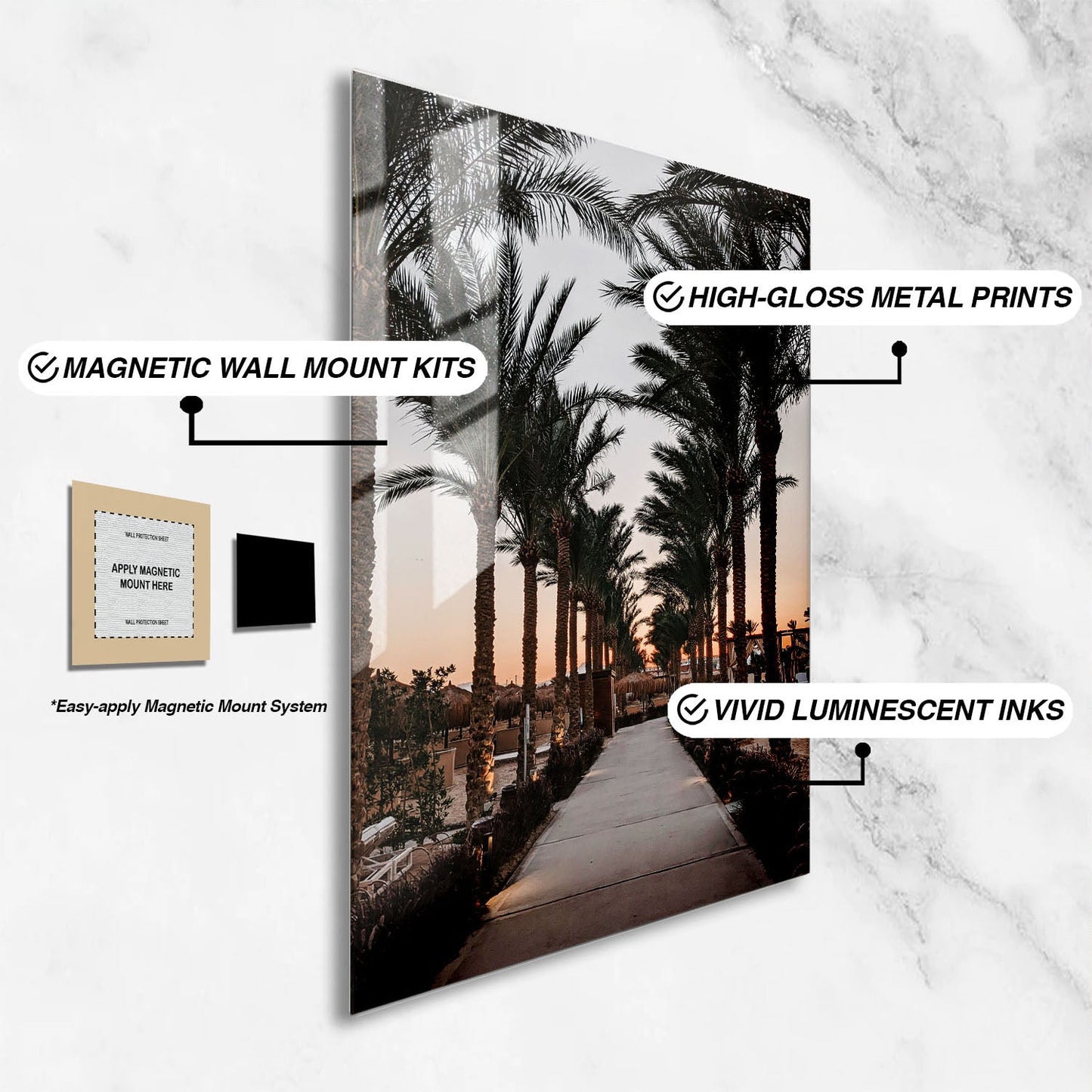 Wes Co Gallery Metal Poster Sunset Palm Promenade 16" x 24" Home Goods - Photography Border or edge to edge Metal Art Print