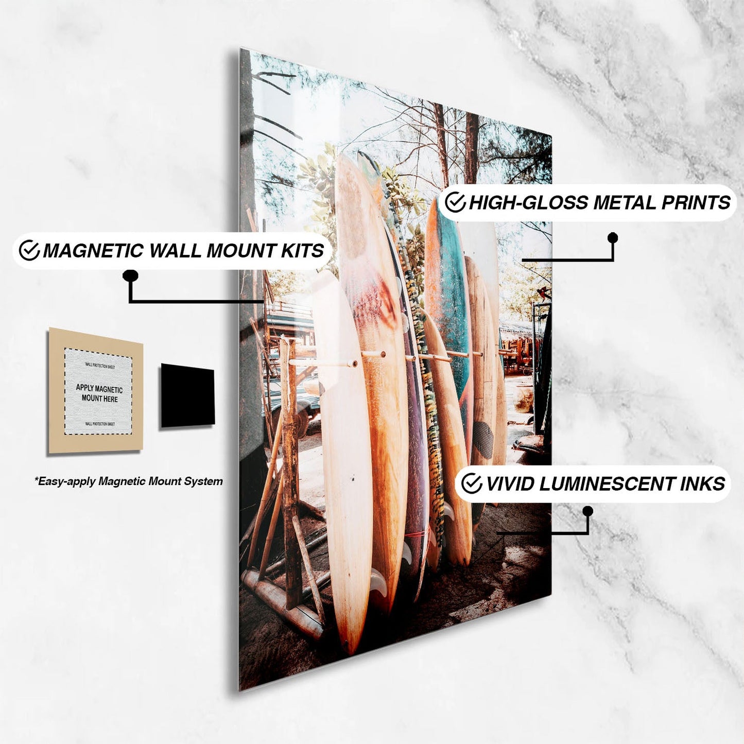 Wes Co Gallery Metal Poster Colorful Surfboard Collection 16" x 24" Home Goods - Photography Border or edge to edge Metal Art Print