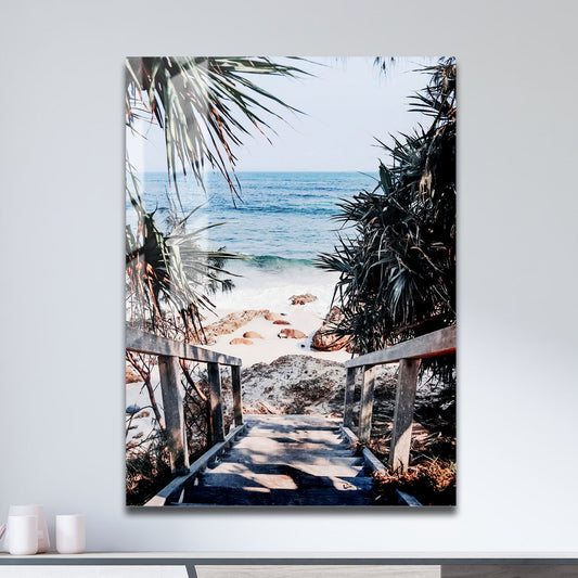 Wes Co Gallery Metal Poster Wategos Beach Pathway 11" x 17" Home Goods - Coastal Border or edge to edge Metal Art Print