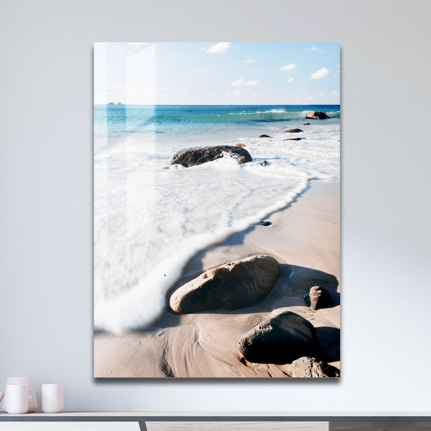 Wes Co Gallery Metal Poster Tranquil Shoreline Rocks 11" x 17" Home Goods - Coastal Border or edge to edge Metal Art Print