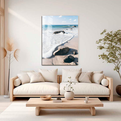 Wes Co Gallery Metal Poster Tranquil Shoreline Rocks 11" x 17" Home Goods - Coastal Border or edge to edge Metal Art Print