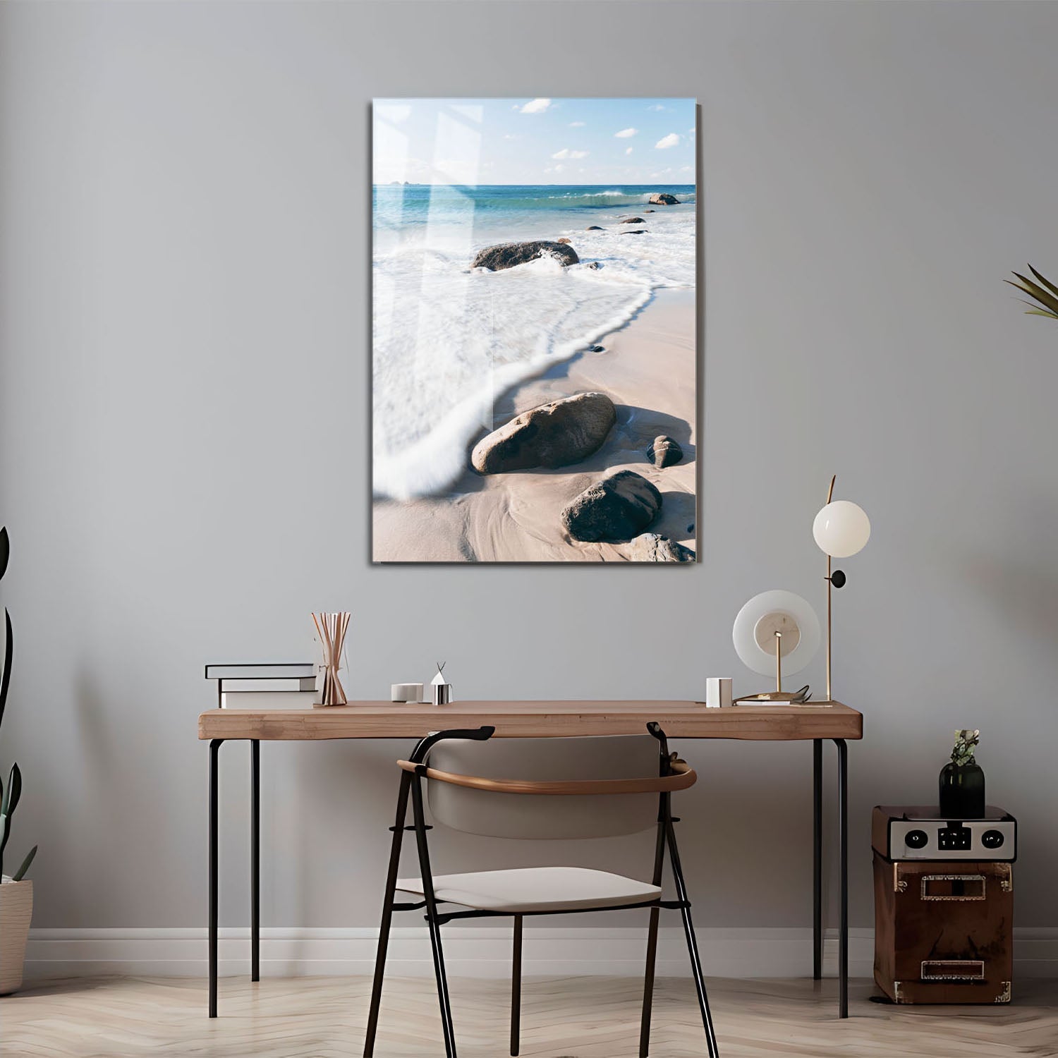 Wes Co Gallery Metal Poster Tranquil Shoreline Rocks 11" x 17" Home Goods - Coastal Border or edge to edge Metal Art Print